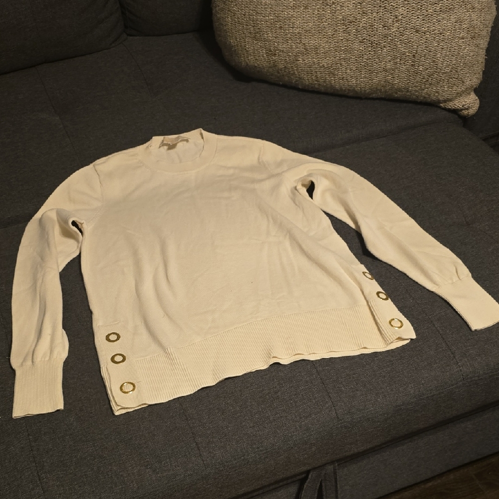 MICHAEL Michael Kors Cream Sweater with Gold Button Accents